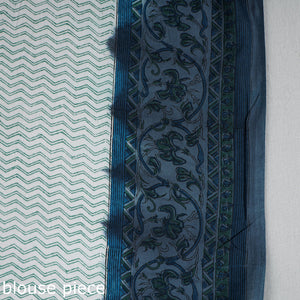 Blue - Block Printed Mul Cotton Sanganeri Saree