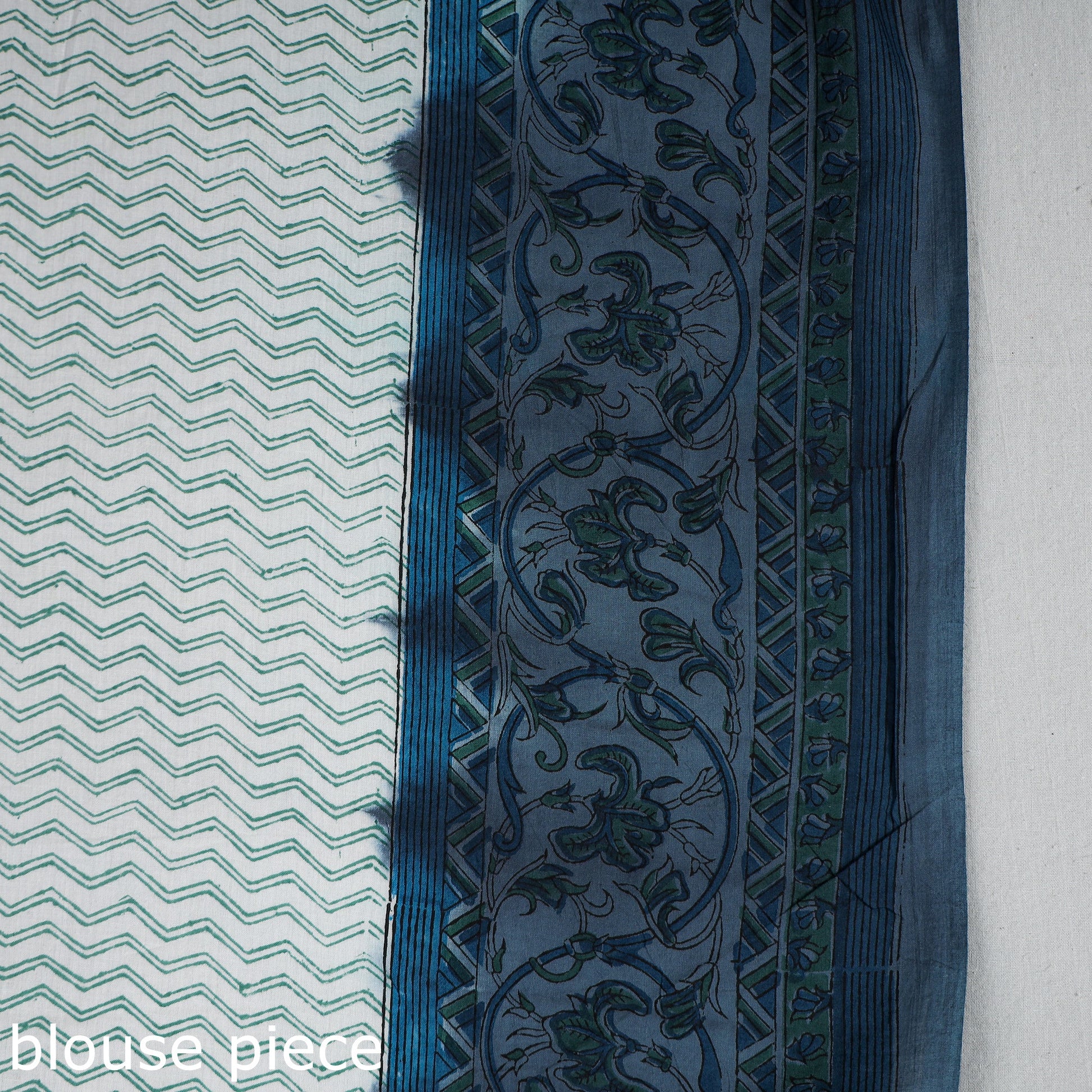 Blue - Block Printed Mul Cotton Sanganeri Saree