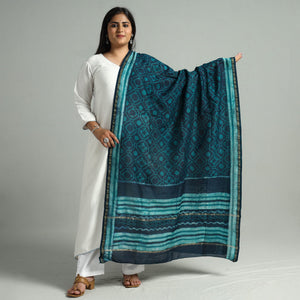 Blue - Akola Dabu Block Printed Handloom Chanderi Silk Dupatta 22