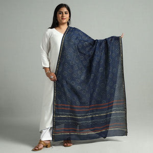 Blue - Akola Dabu Block Printed Handloom Chanderi Silk Dupatta 23
