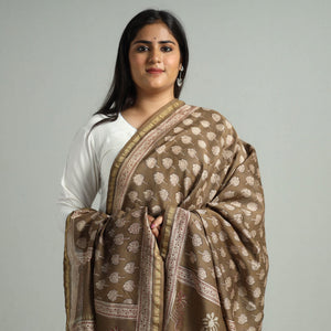 Brown - Akola Dabu Block Printed Handloom Chanderi Silk Dupatta 24