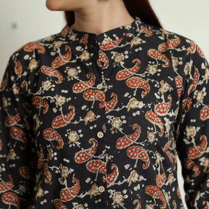 Black - Bagru Hand Block Printed Cotton A-Line Long Kurta