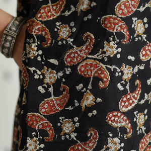 Black - Bagru Hand Block Printed Cotton A-Line Long Kurta