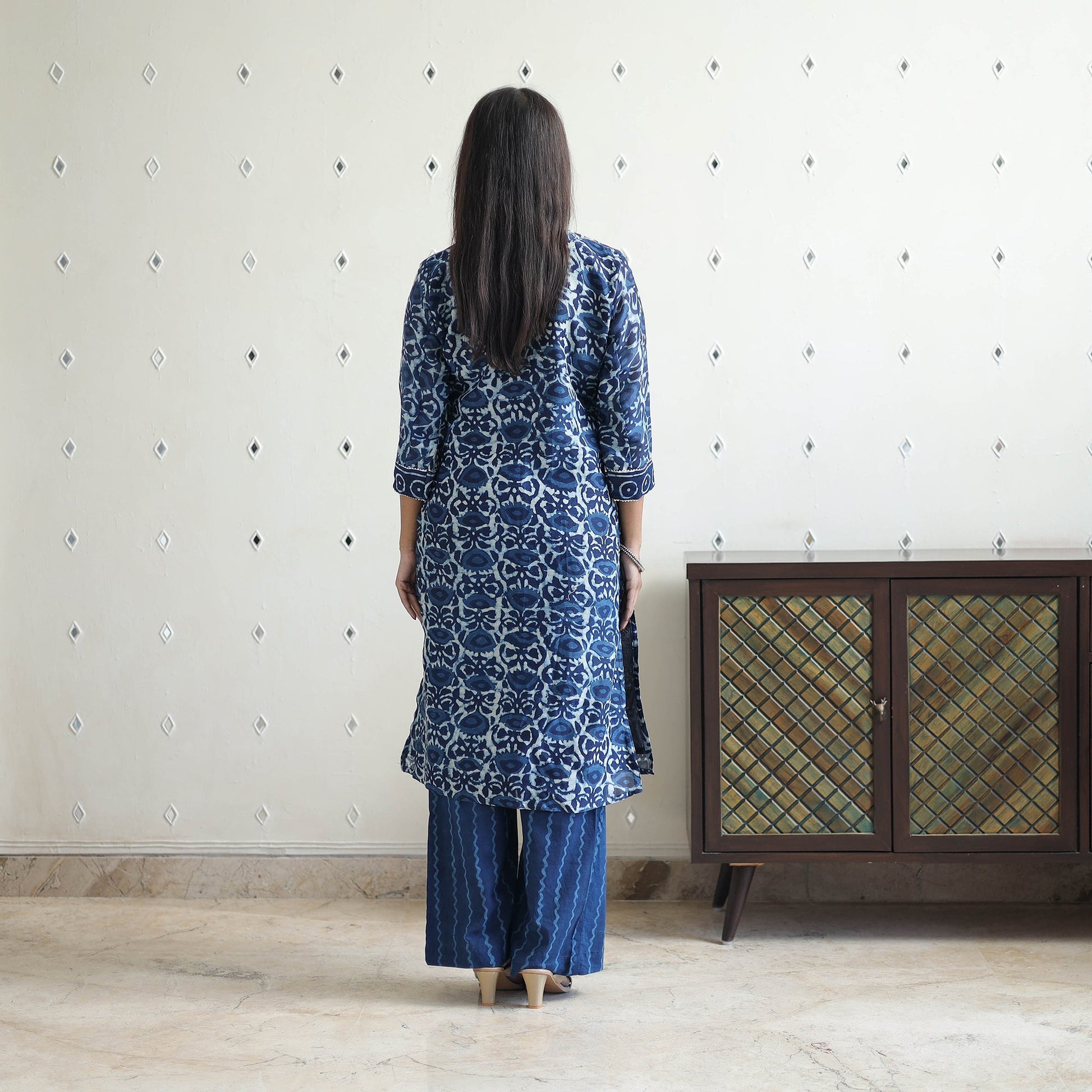 Blue - Chanderi Silk Indigo Bagru Block Print Kurta Set 02