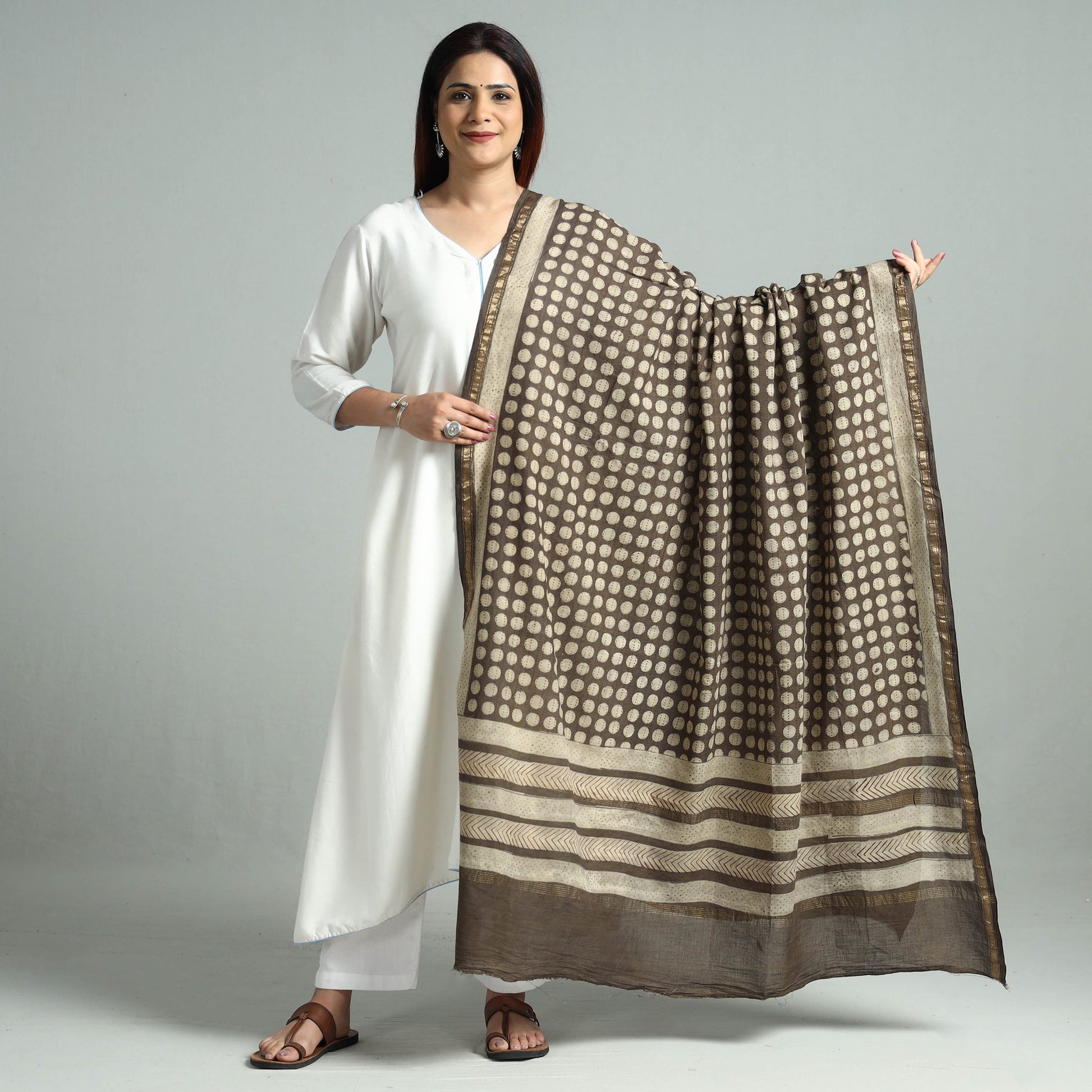 Brown - Akola Block Printed Cotton Dupatta 29