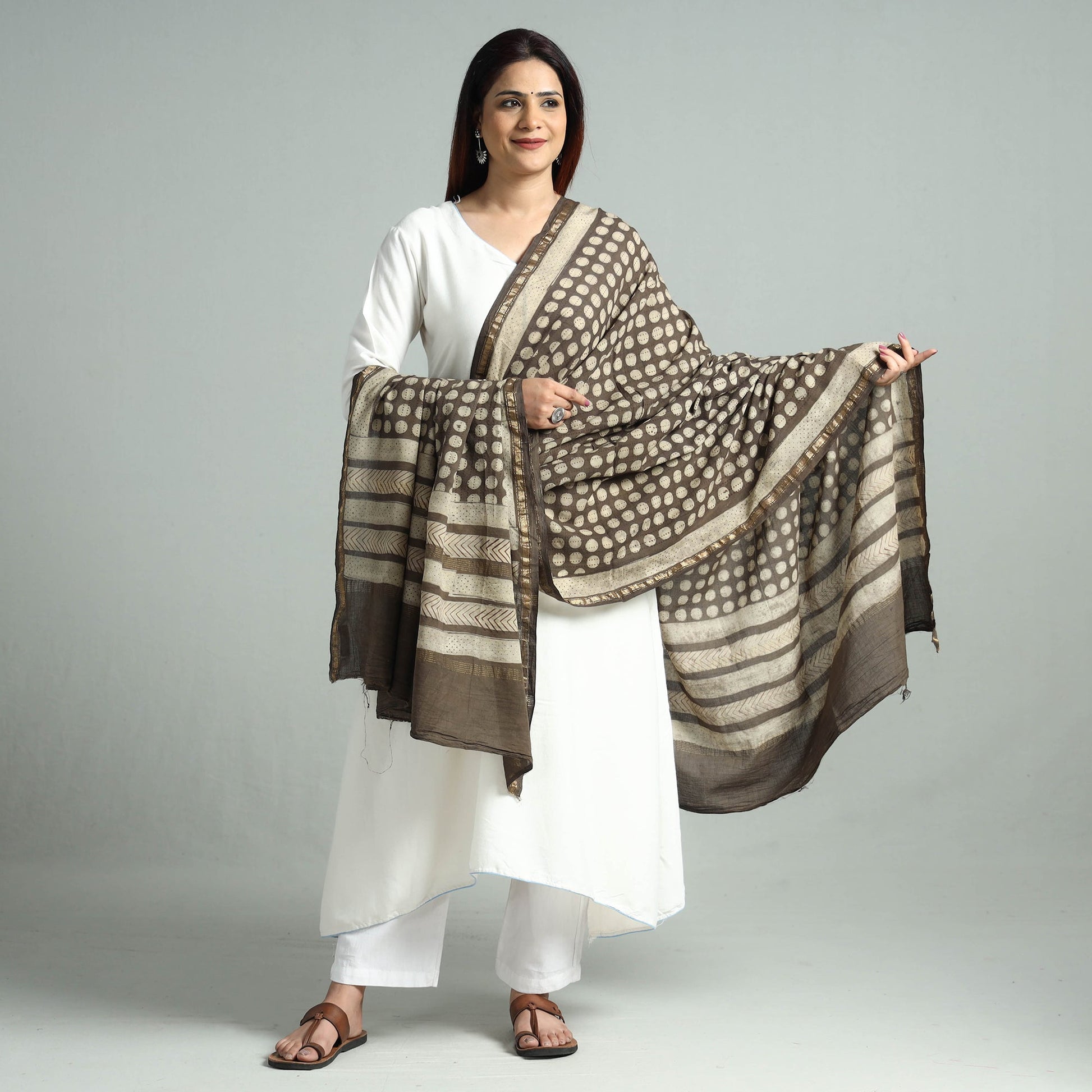 Brown - Akola Block Printed Cotton Dupatta 29