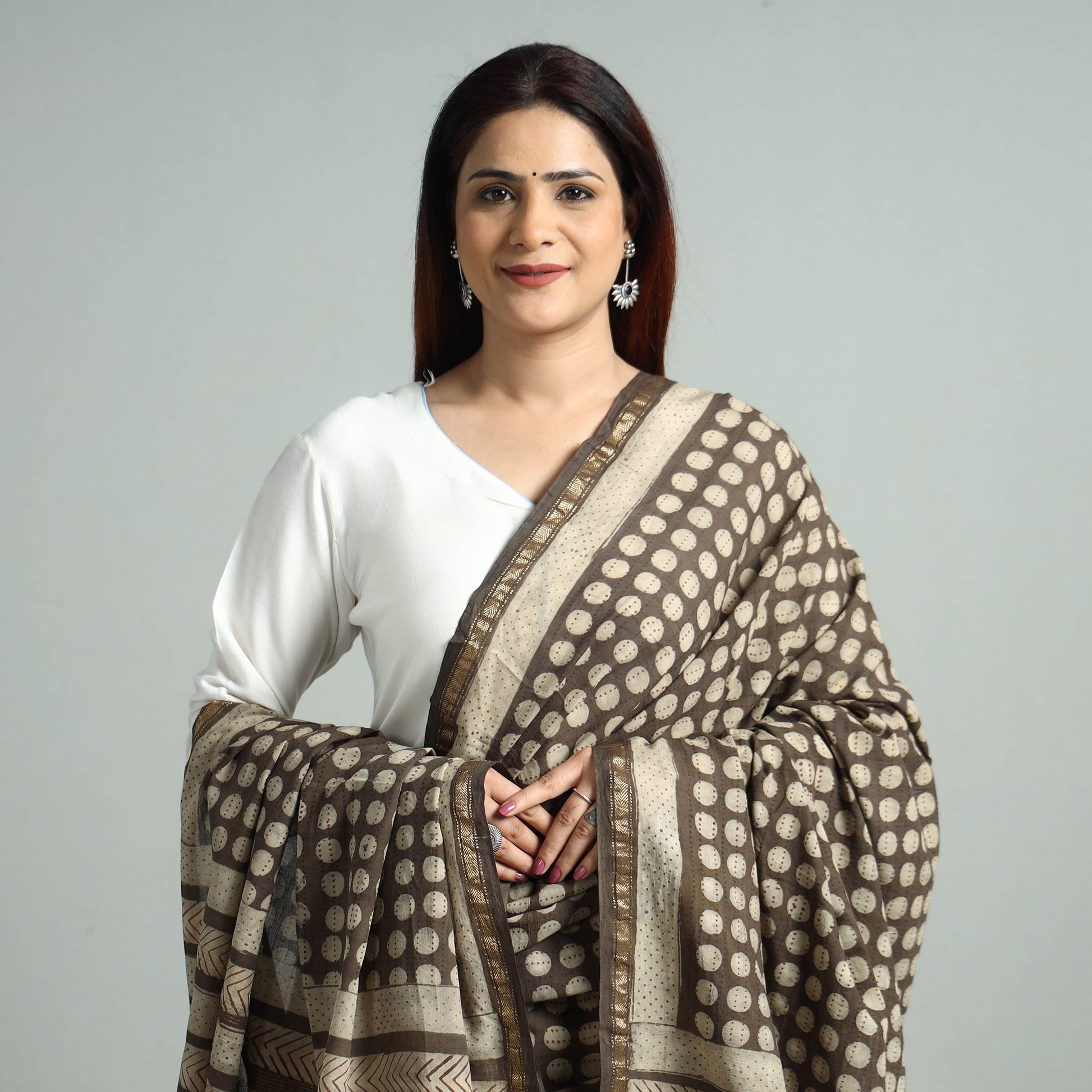 Brown - Akola Block Printed Cotton Dupatta 29