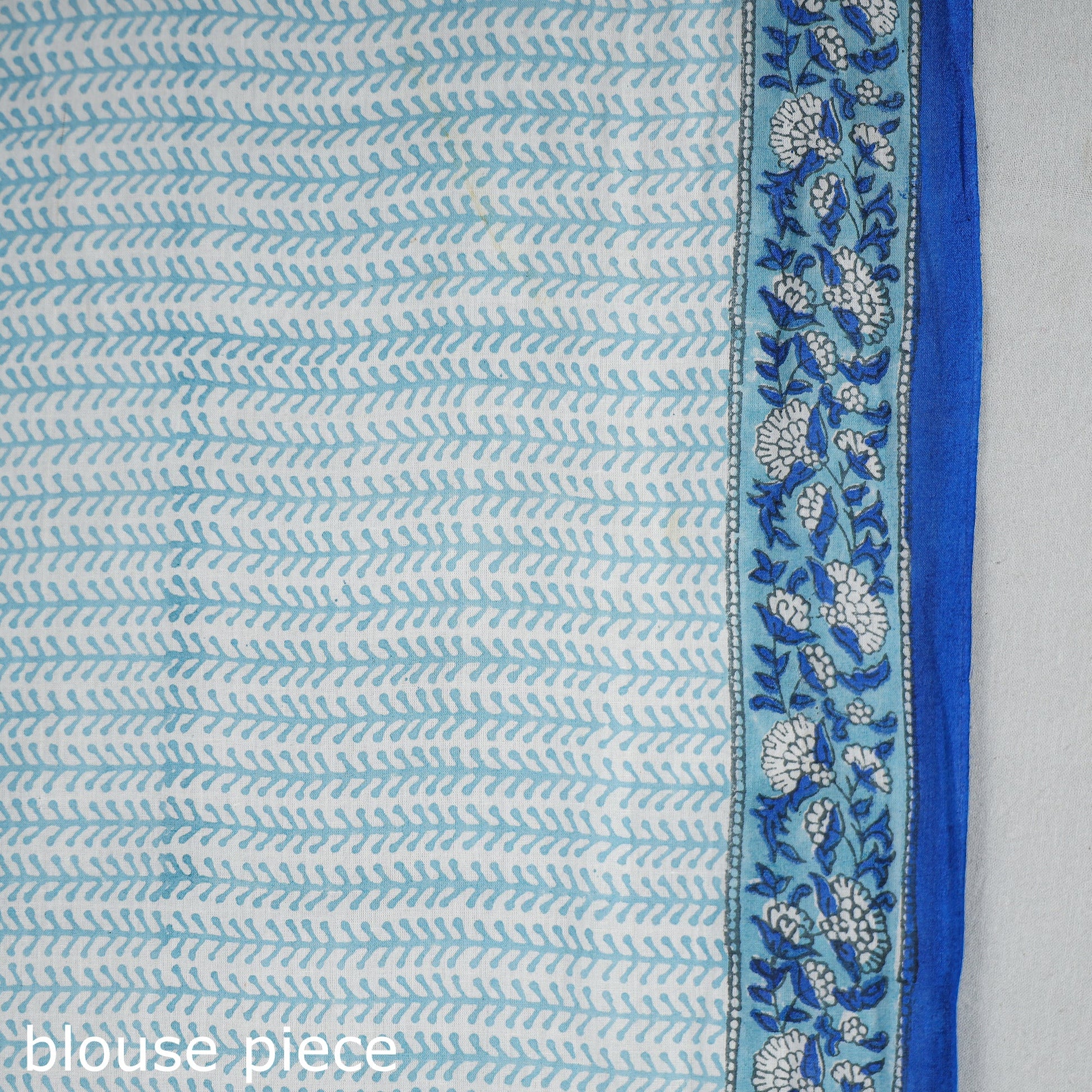 Blue - Block Printed Mul Cotton Sanganeri Saree