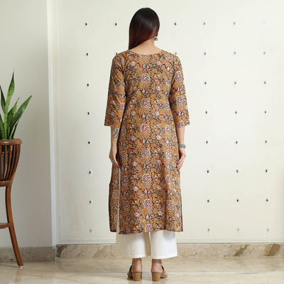 Brown - Bagru Hand Block Printed Cotton Long Straight Kurta