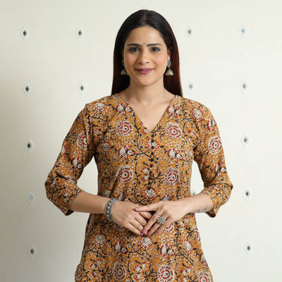 Brown - Bagru Hand Block Printed Cotton Long Straight Kurta