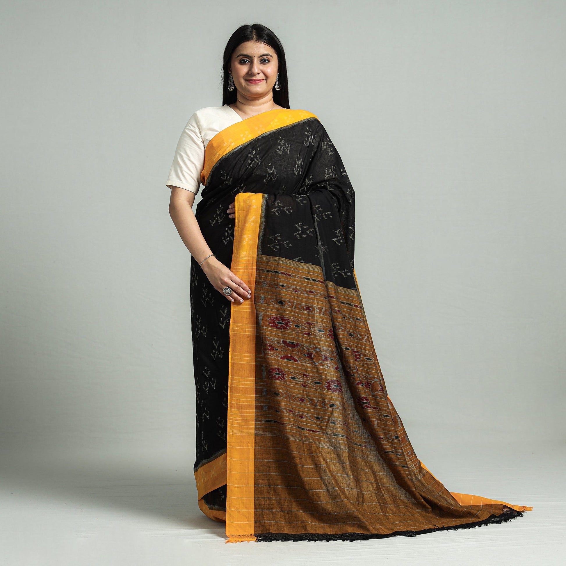 Black - Sambalpuri Ikat Weave Handloom Cotton Saree