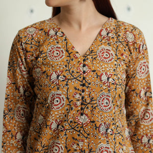 Brown - Bagru Hand Block Printed Cotton Long Straight Kurta