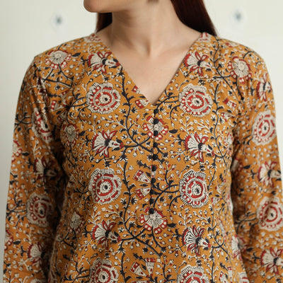 Brown - Bagru Hand Block Printed Cotton Long Straight Kurta
