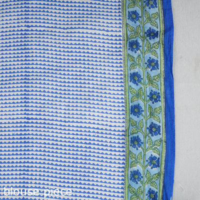 Blue - Block Printed Mul Cotton Sanganeri Saree