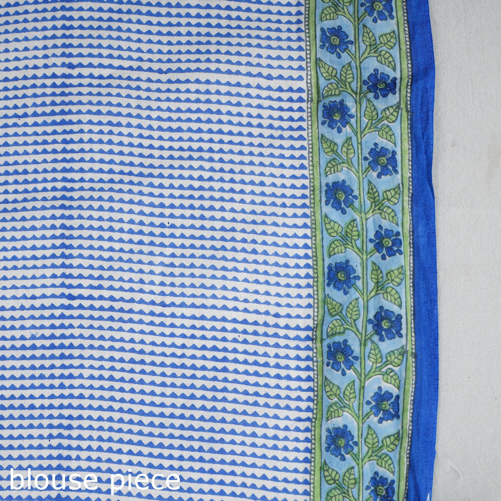 Blue - Block Printed Mul Cotton Sanganeri Saree