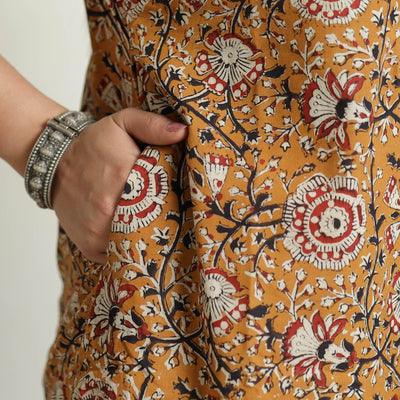 Brown - Bagru Hand Block Printed Cotton Long Straight Kurta
