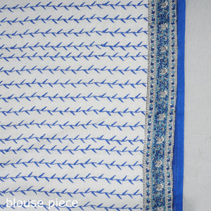 Blue - Block Printed Mul Cotton Sanganeri Saree