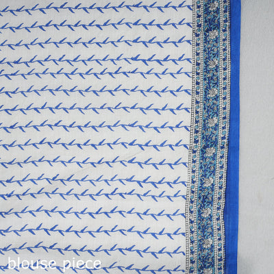 Blue - Block Printed Mul Cotton Sanganeri Saree