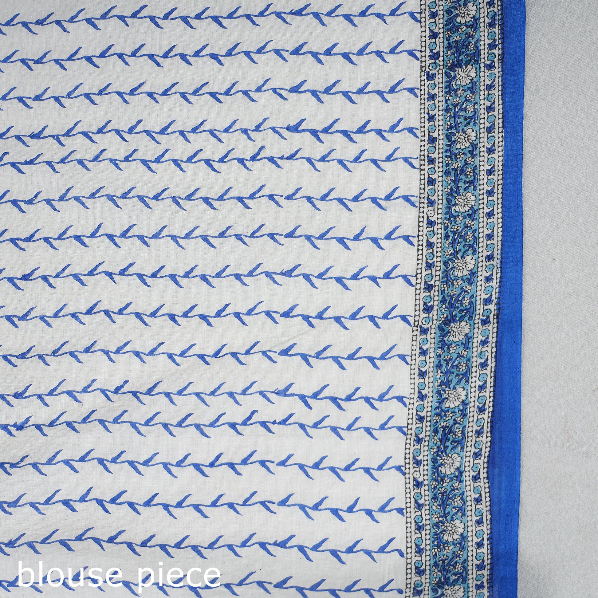Blue - Block Printed Mul Cotton Sanganeri Saree
