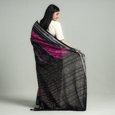 Black - Sambalpuri Double Ikat Weave Handloom Cotton Saree