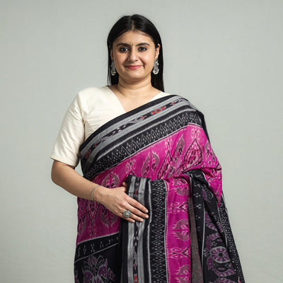 Black - Sambalpuri Double Ikat Weave Handloom Cotton Saree