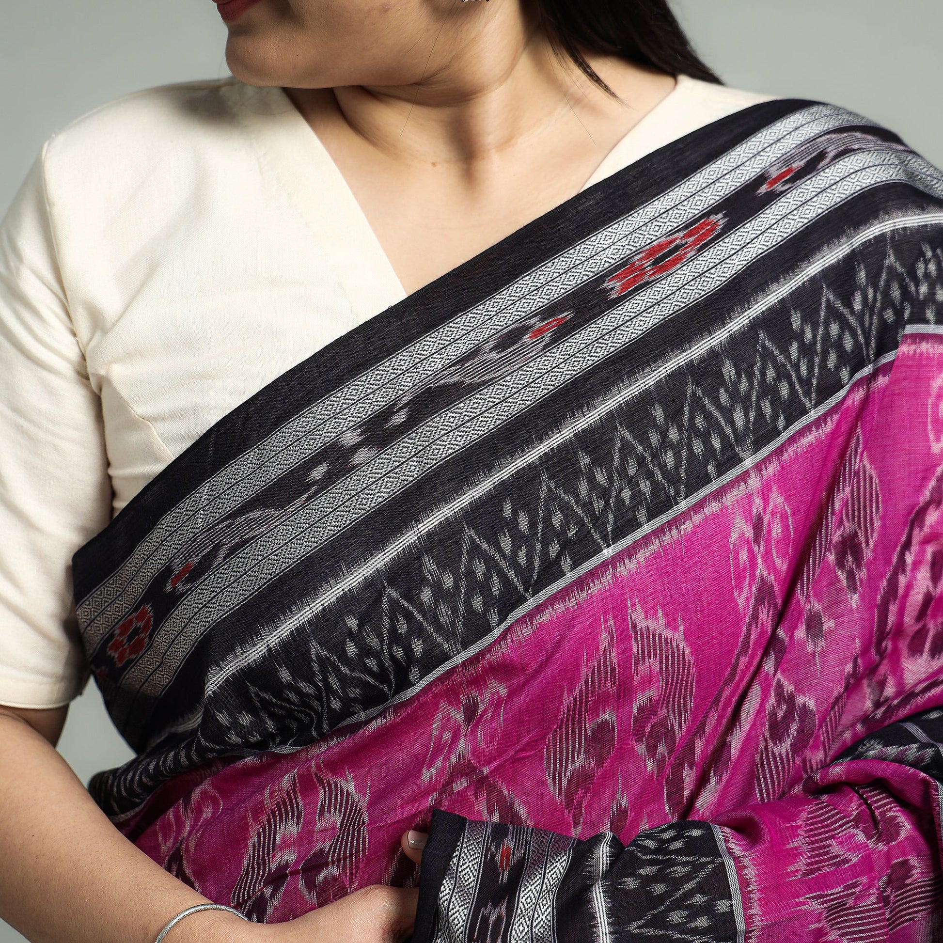 Black - Sambalpuri Double Ikat Weave Handloom Cotton Saree