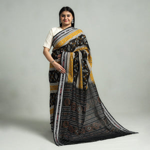 Black - Sambalpuri Double Ikat Weave Handloom Cotton Saree