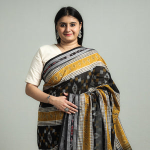 Black - Sambalpuri Double Ikat Weave Handloom Cotton Saree
