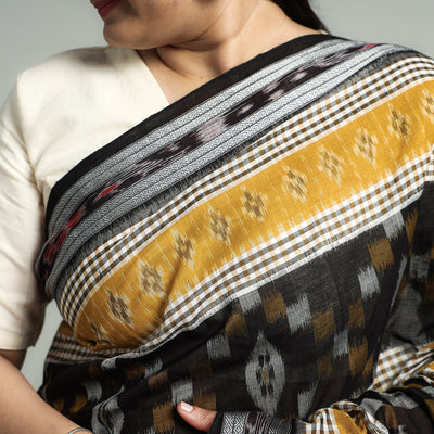 Black - Sambalpuri Double Ikat Weave Handloom Cotton Saree