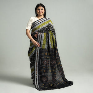 Black - Sambalpuri Double Ikat Weave Handloom Cotton Saree