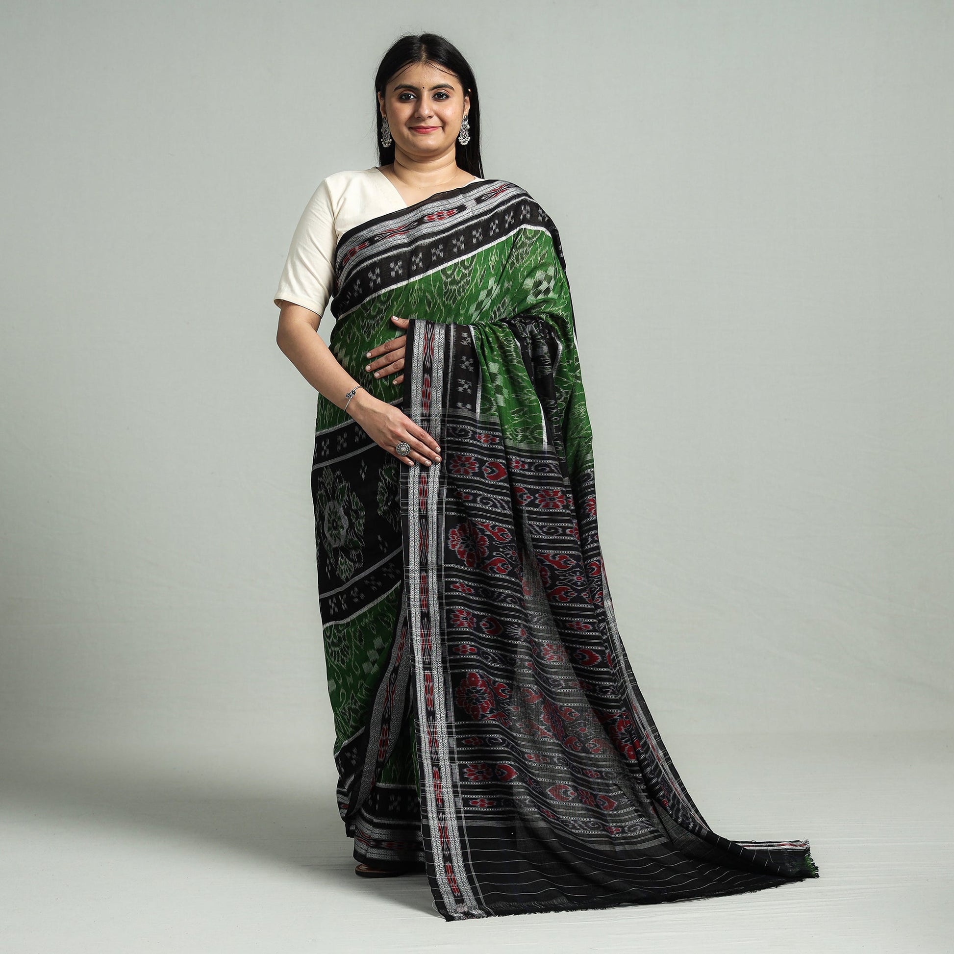 Black - Sambalpuri Ikat Weave Handloom Cotton Saree