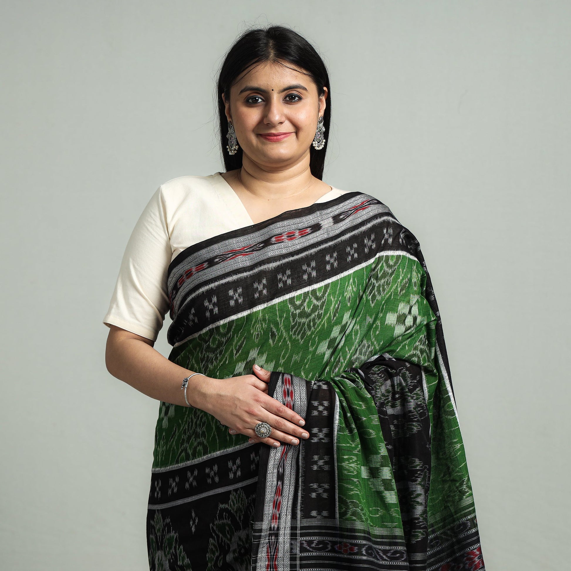 Black - Sambalpuri Ikat Weave Handloom Cotton Saree