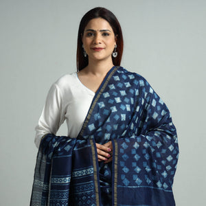 Blue - Akola Dabu Block Printed Handloom Chanderi Silk Dupatta with Zari Border 69