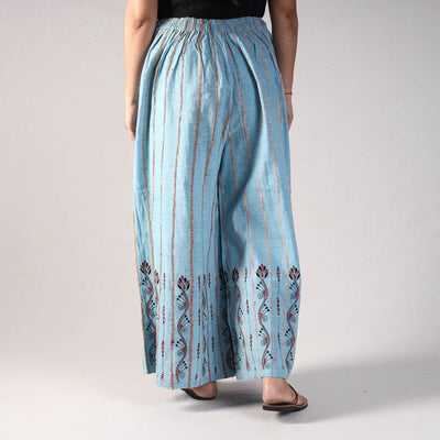 Blue - Bengal Khesh Weaving Kantha Embroidery Cotton Palazzo