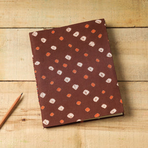 Brown - Bandhani Fabric Cover Handmade Paper Notebook (9 x 7 in)