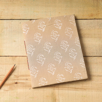 Brown - Sanganeri Fabric Cover Handmade Paper Notebook (9 x 7 in)