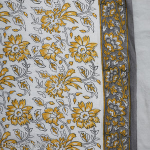 Brown - Block Printed Mul Cotton Sanganeri Saree