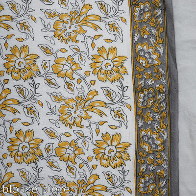 Brown - Block Printed Mul Cotton Sanganeri Saree