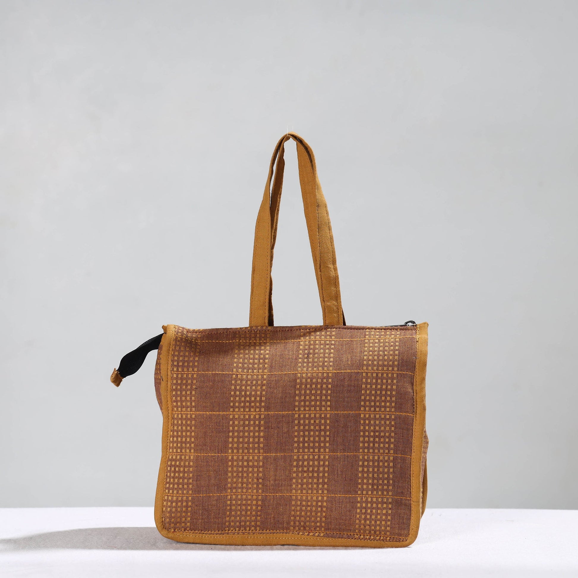 Brown - Handcrafted Jacquard Cotton Hand Bag 13