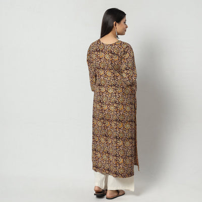 Brown - Kalamkari Block Printing Cotton Long Kurta