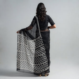 Black - Kota Doria Cotton Sanganeri Print Saree