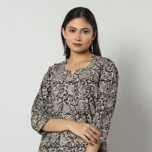 Black - Kalamkari Block Printed Cotton Long Straight Kurta