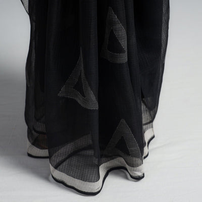 Black - Kota Doria Cotton Sanganeri Print Saree