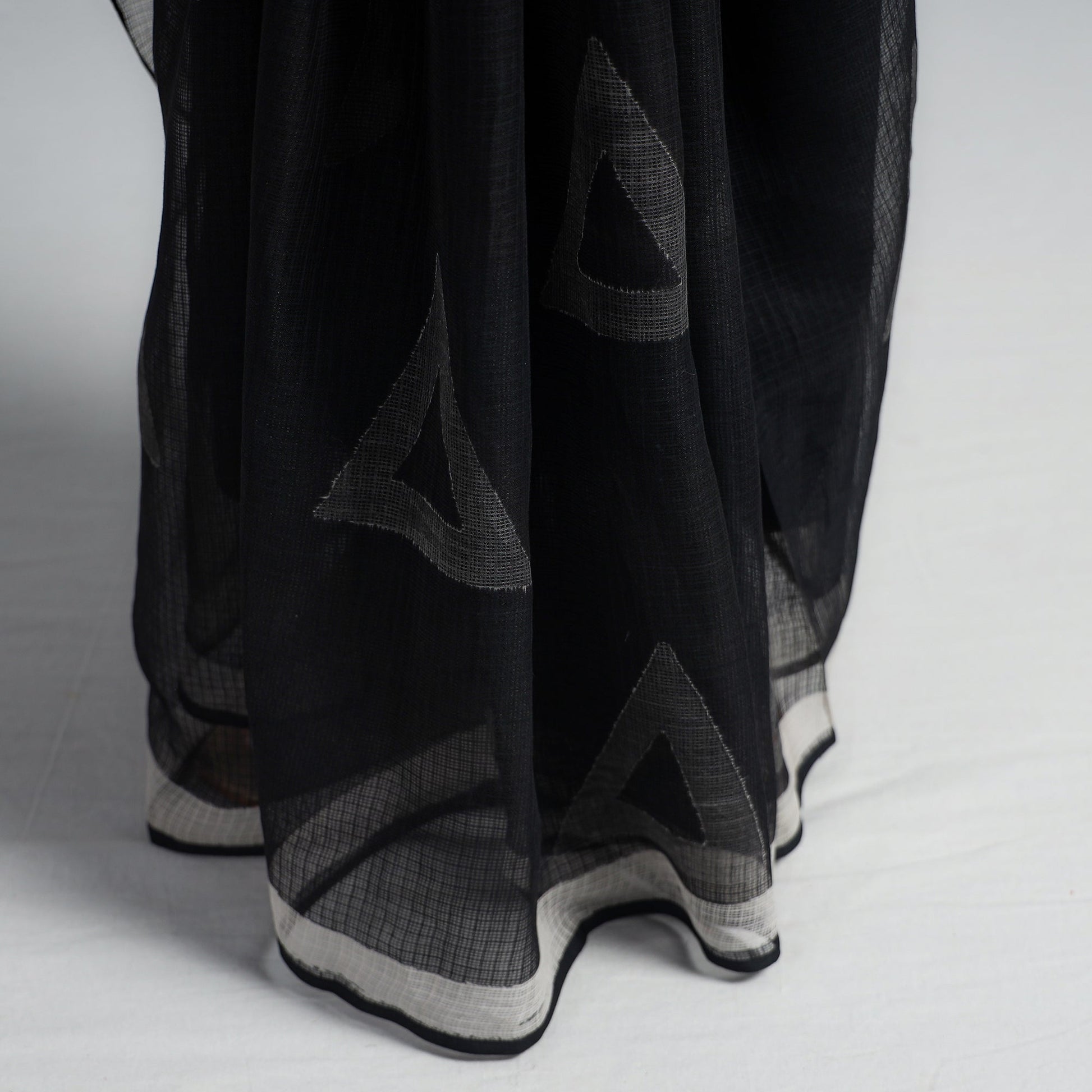 Black - Kota Doria Cotton Sanganeri Print Saree