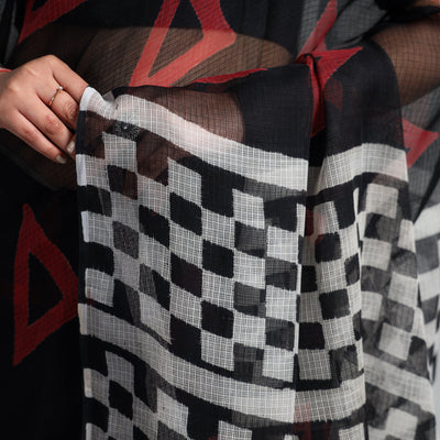 Black - Kota Doria Cotton Sanganeri Print Saree