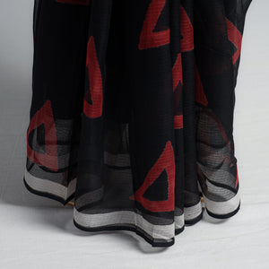 Black - Kota Doria Cotton Sanganeri Print Saree