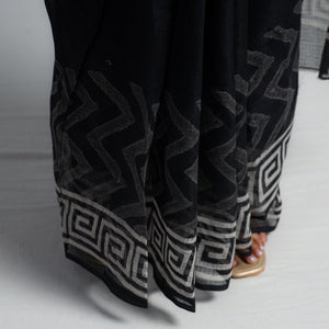 Black - Kota Doria Cotton Sanganeri Print Saree