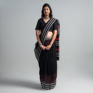 Black - Kota Doria Cotton Sanganeri Print Saree