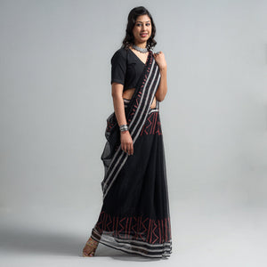 Black - Kota Doria Cotton Sanganeri Print Saree