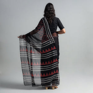 Black - Kota Doria Cotton Sanganeri Print Saree
